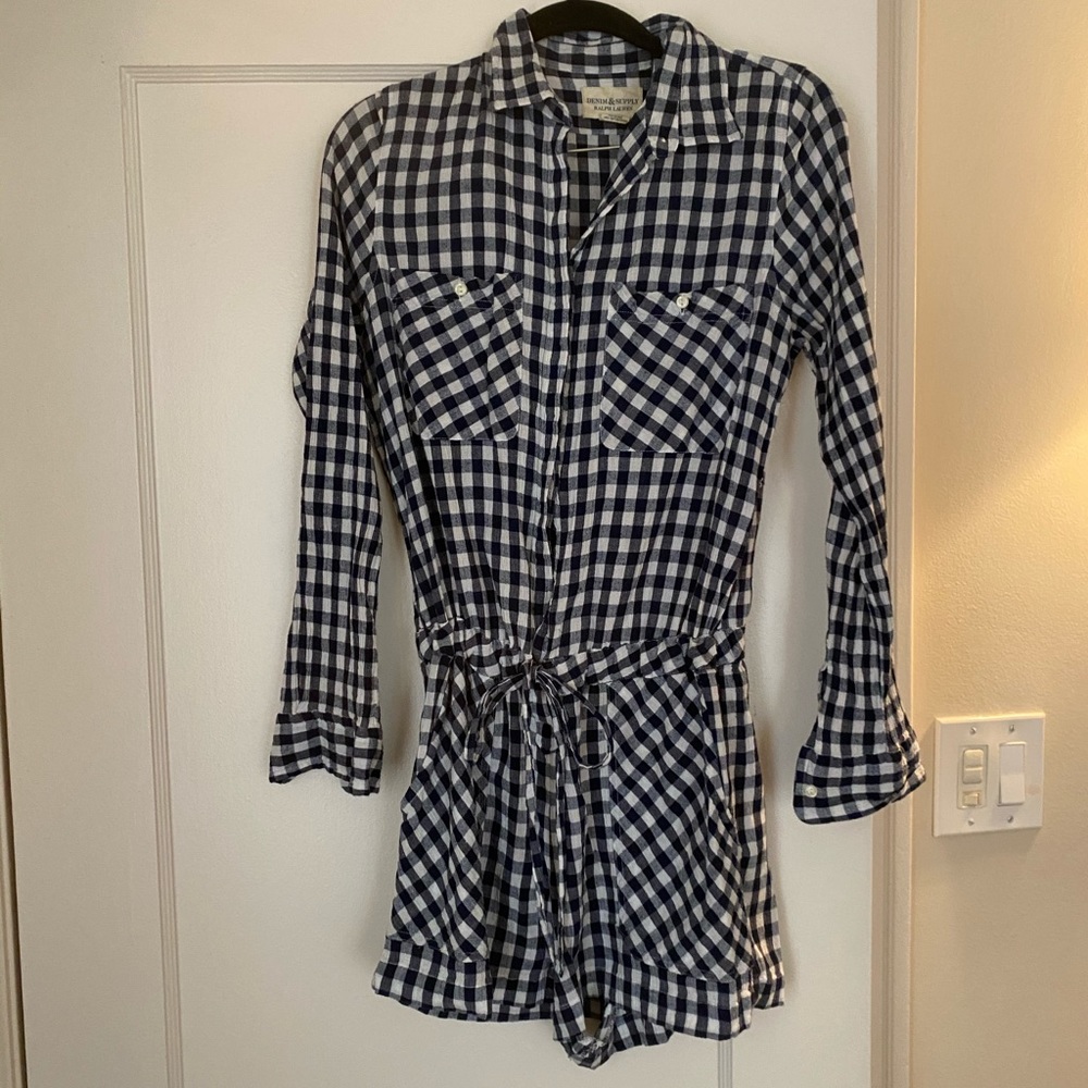 Navy Gingham Romper
